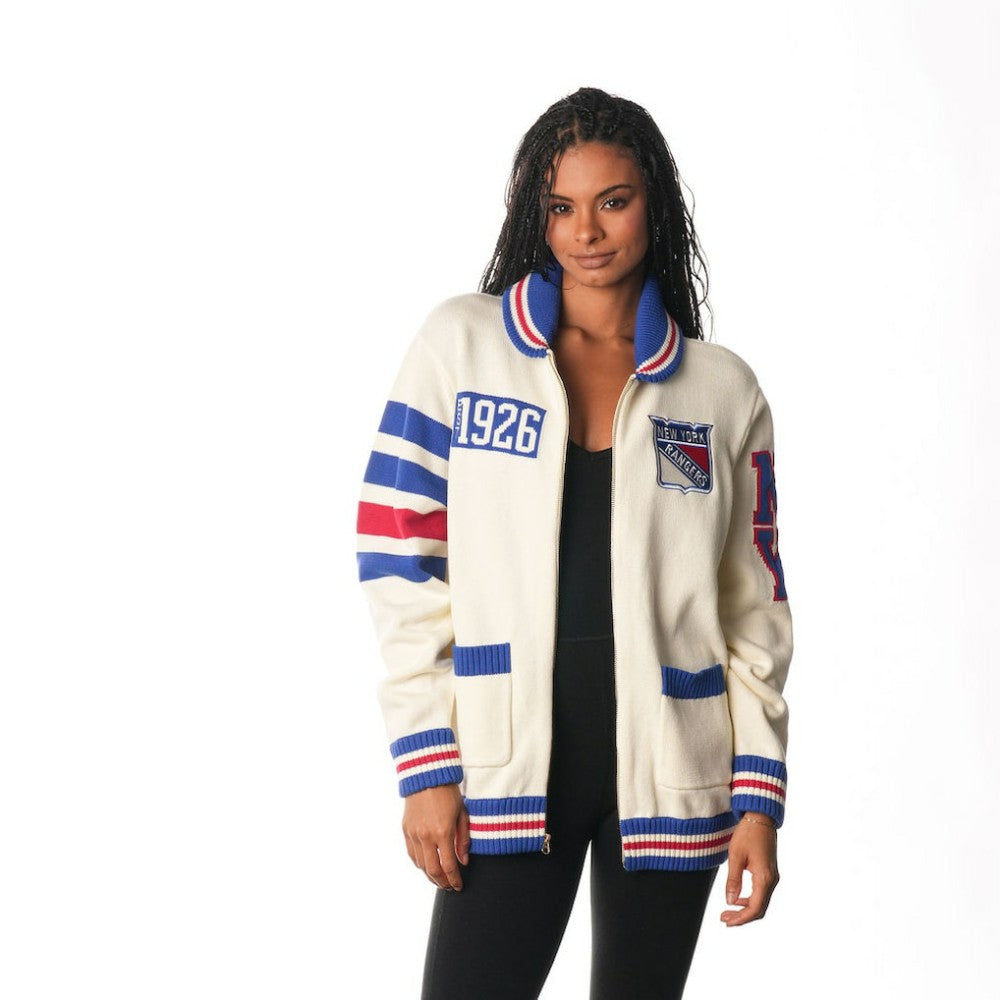 New York Rangers The Wild Collective Unisex Jacquard Full-Zip Sweater - Cream