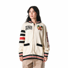 Chicago Blackhawks The Wild Collective Unisex Jacquard Full-Zip Sweater - Cream