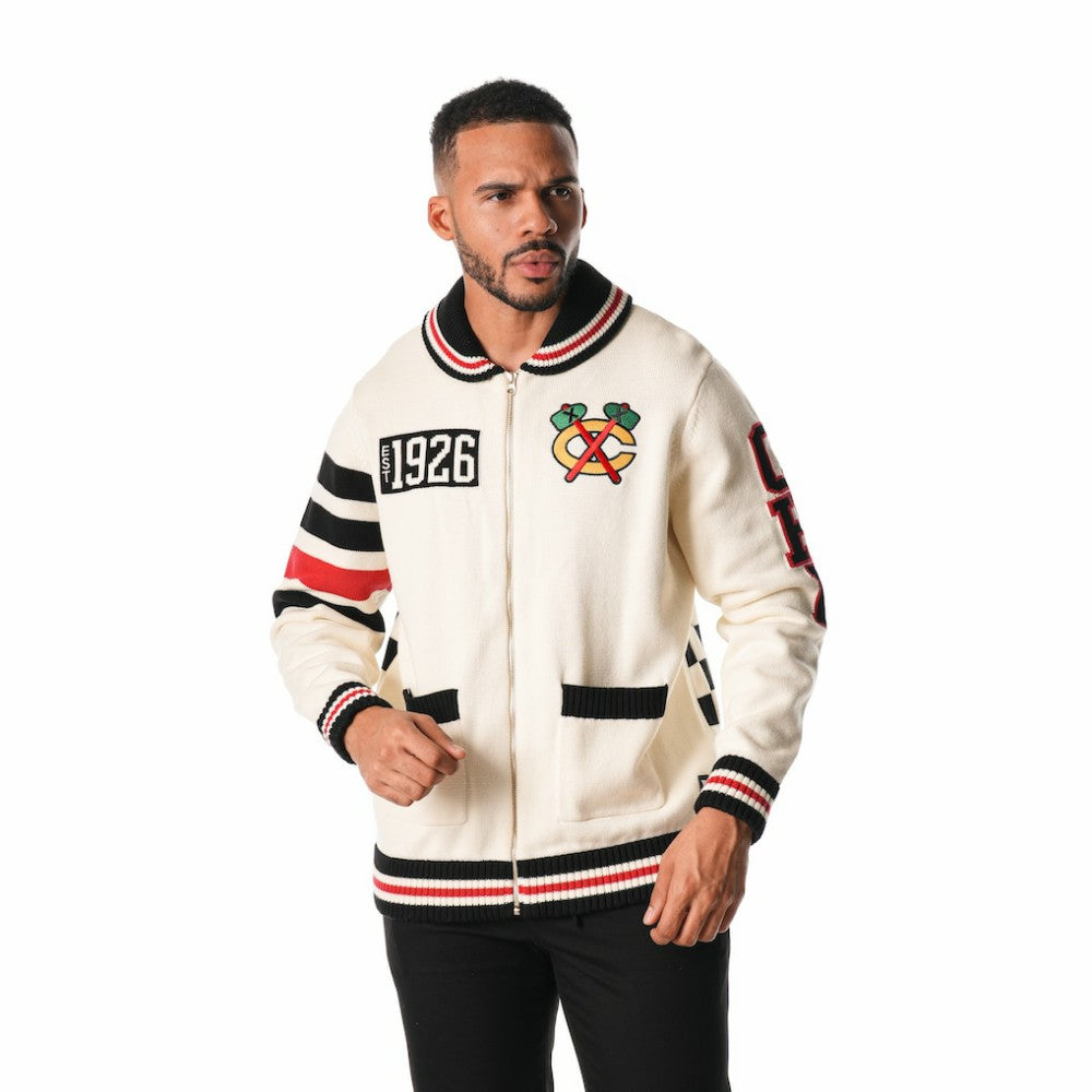 Chicago Blackhawks The Wild Collective Unisex Jacquard Full-Zip Sweater - Cream