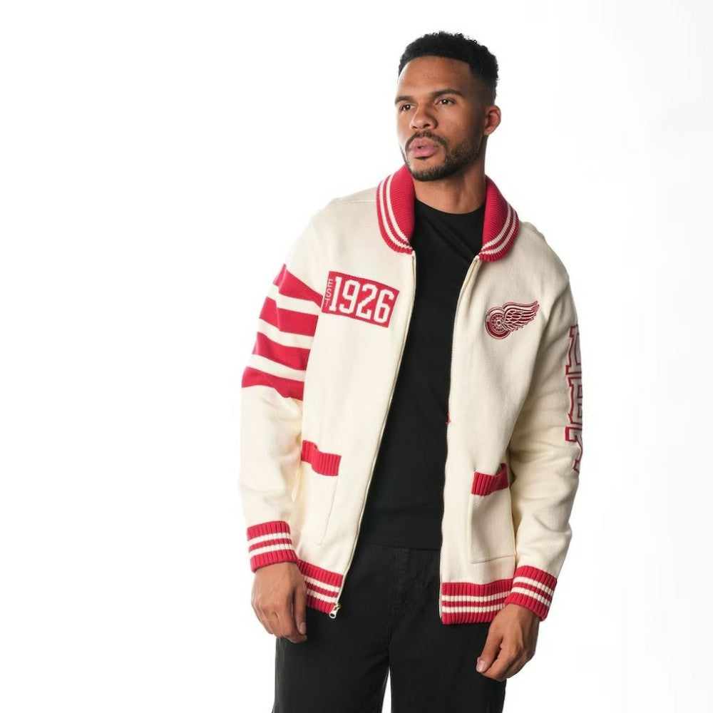 Detroit Red Wings The Wild Collective Unisex Jacquard Full-Zip Sweater - Cream