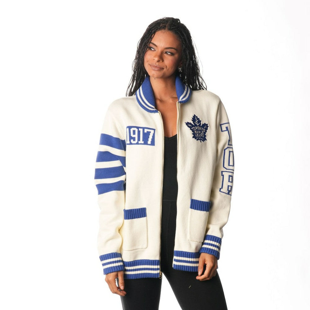 Toronto Maple Leafs The Wild Collective Unisex Jacquard Full-Zip Sweater - Cream