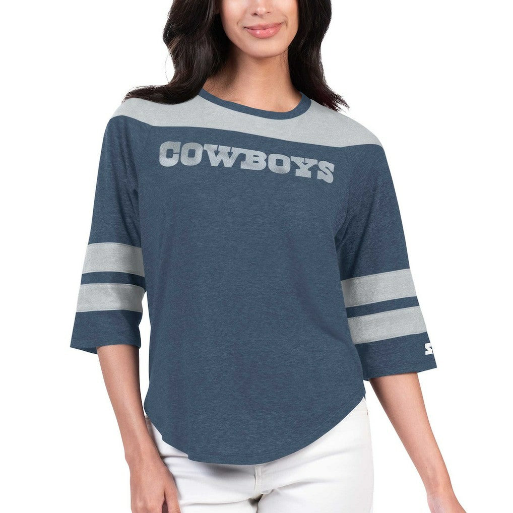 Dallas Cowboys Starter Women's Fullback Tri-Blend 3/4-Sleeve T-Shirt - Navy sale