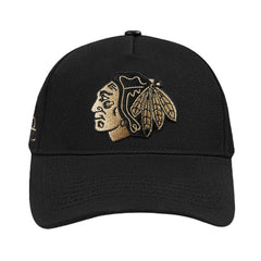 Chicago Blackhawks Pro Standard Metallic Logo Pinch Front Adjustable Hat - Black Hats