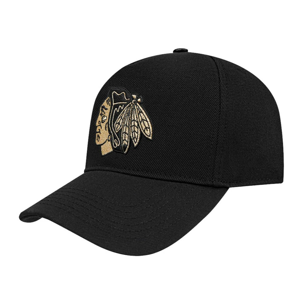 Chicago Blackhawks Pro Standard Metallic Logo Pinch Front Adjustable Hat - Black Hats