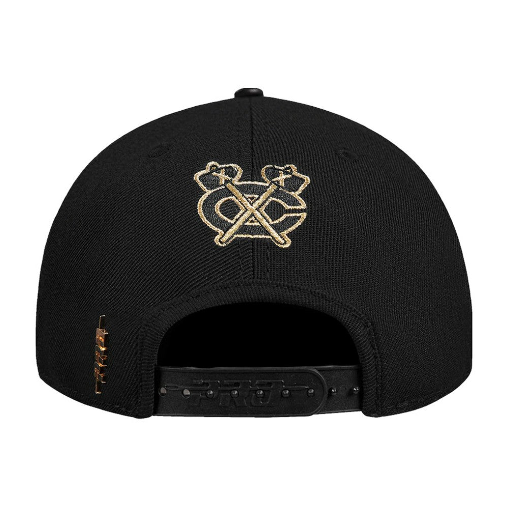 Chicago Blackhawks Pro Standard Metallic Logo Pinch Front Adjustable Hat - Black Hats