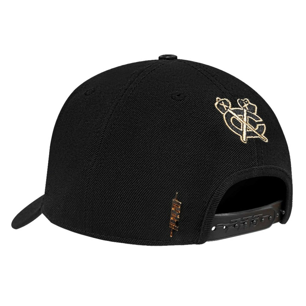 Chicago Blackhawks Pro Standard Metallic Logo Pinch Front Adjustable Hat - Black Hats