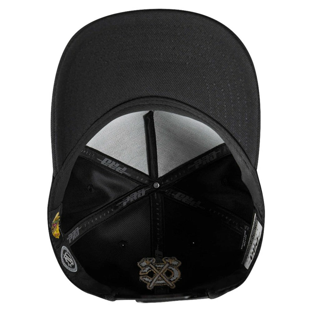 Chicago Blackhawks Pro Standard Metallic Logo Pinch Front Adjustable Hat - Black Hats