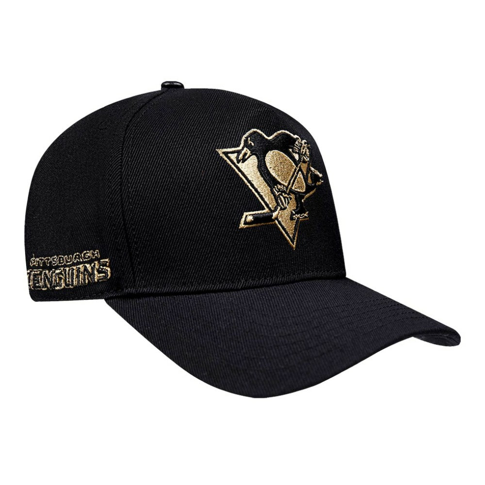 Pittsburgh Penguins Pro Standard Metallic Logo Pinch Front Adjustable Hat - Black Hats