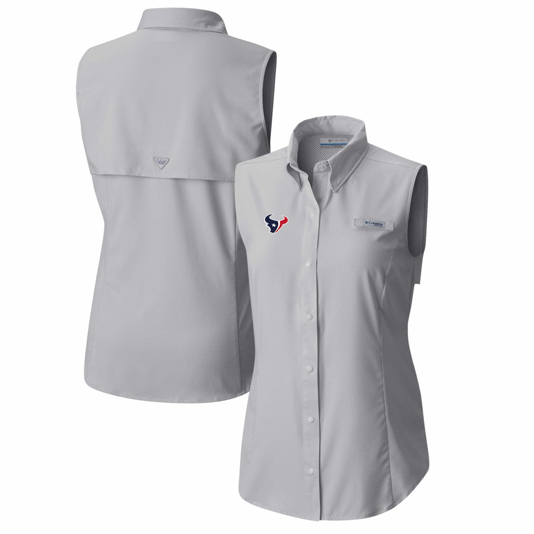Houston Texans Women's PFG Tamiami Omni-Shade Sleeveless Button-Up Shirt - Gray for sale