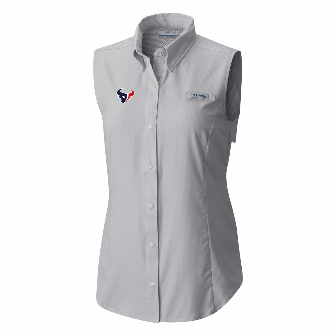 Houston Texans Women's PFG Tamiami Omni-Shade Sleeveless Button-Up Shirt - Gray for sale