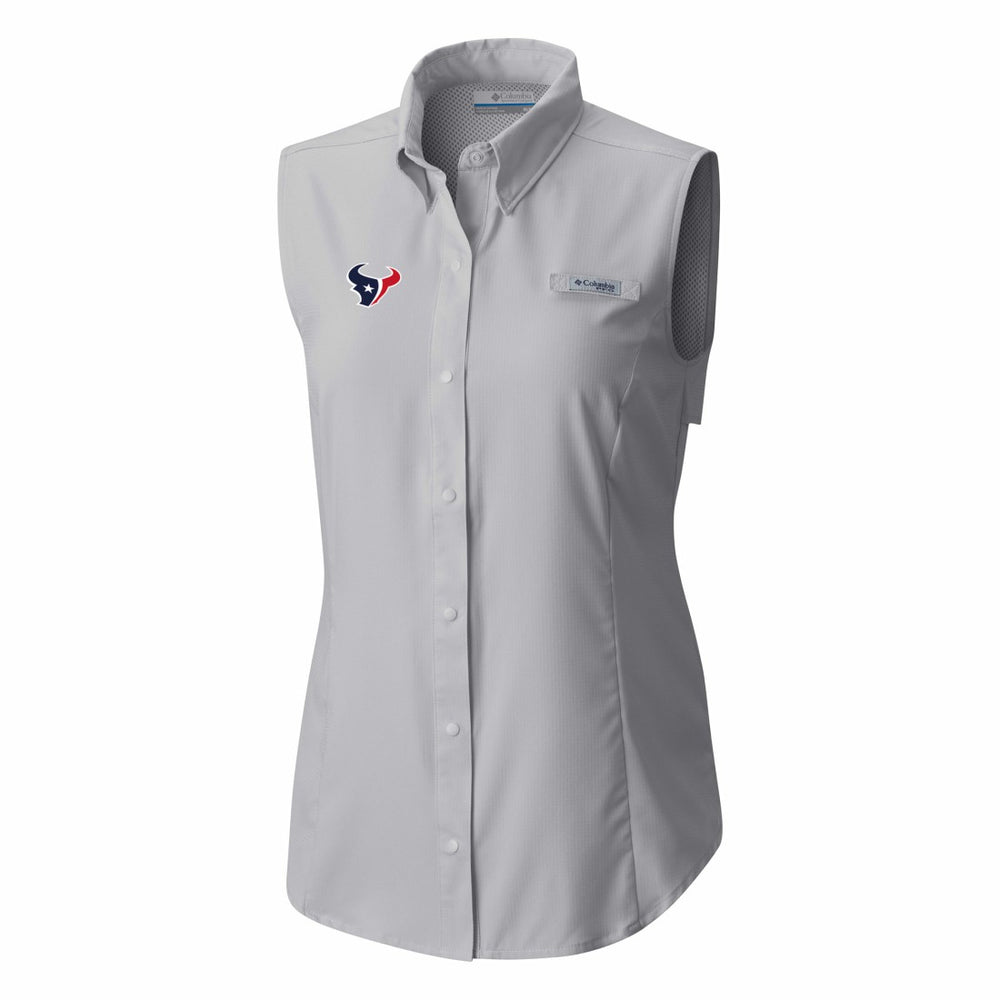 Houston Texans Women's PFG Tamiami Omni-Shade Sleeveless Button-Up Shirt - Gray for sale