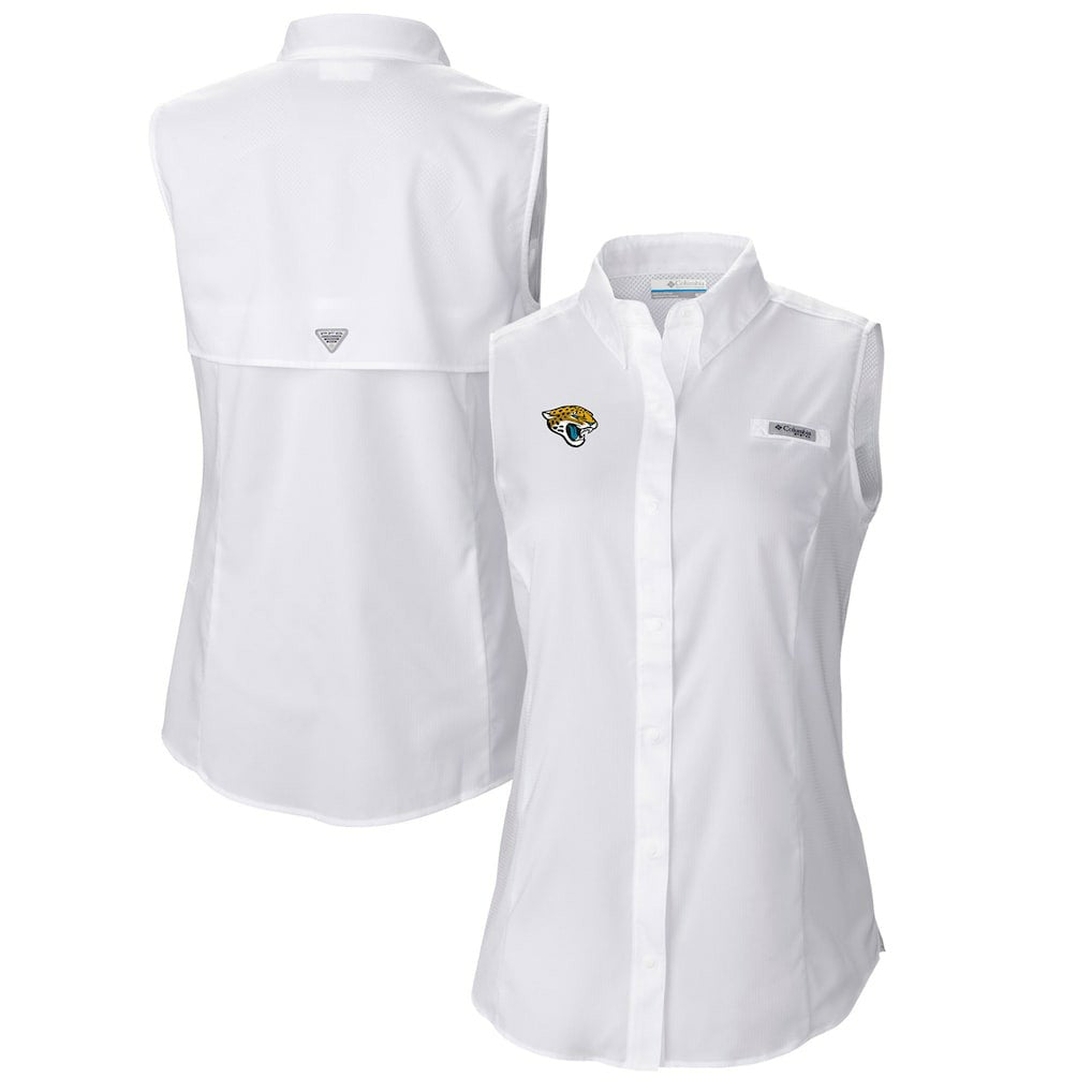 Jacksonville Jaguars Women's PFG Tamiami Omni-Shade Sleeveless Button-Up Shirt - White outlet