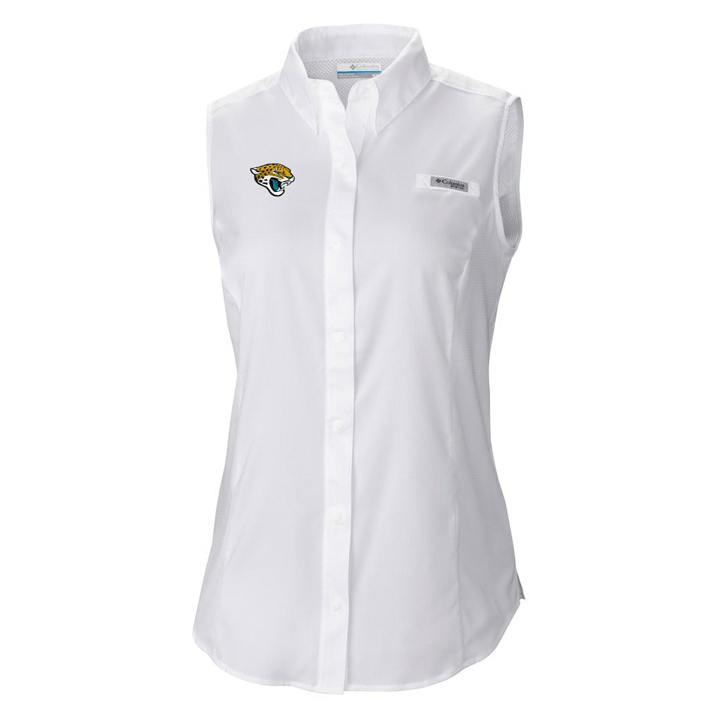 Jacksonville Jaguars Women's PFG Tamiami Omni-Shade Sleeveless Button-Up Shirt - White outlet