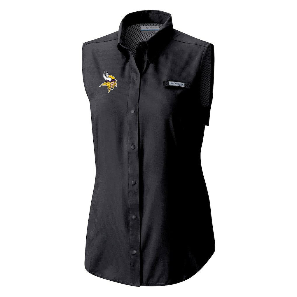 Minnesota Vikings Women's PFG Tamiami Omni-Shade Sleeveless Button-Up Shirt - Black cheap
