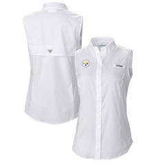 Pittsburgh Steelers Women's PFG Tamiami Omni-Shade Sleeveless Button-Up Shirt - White sale