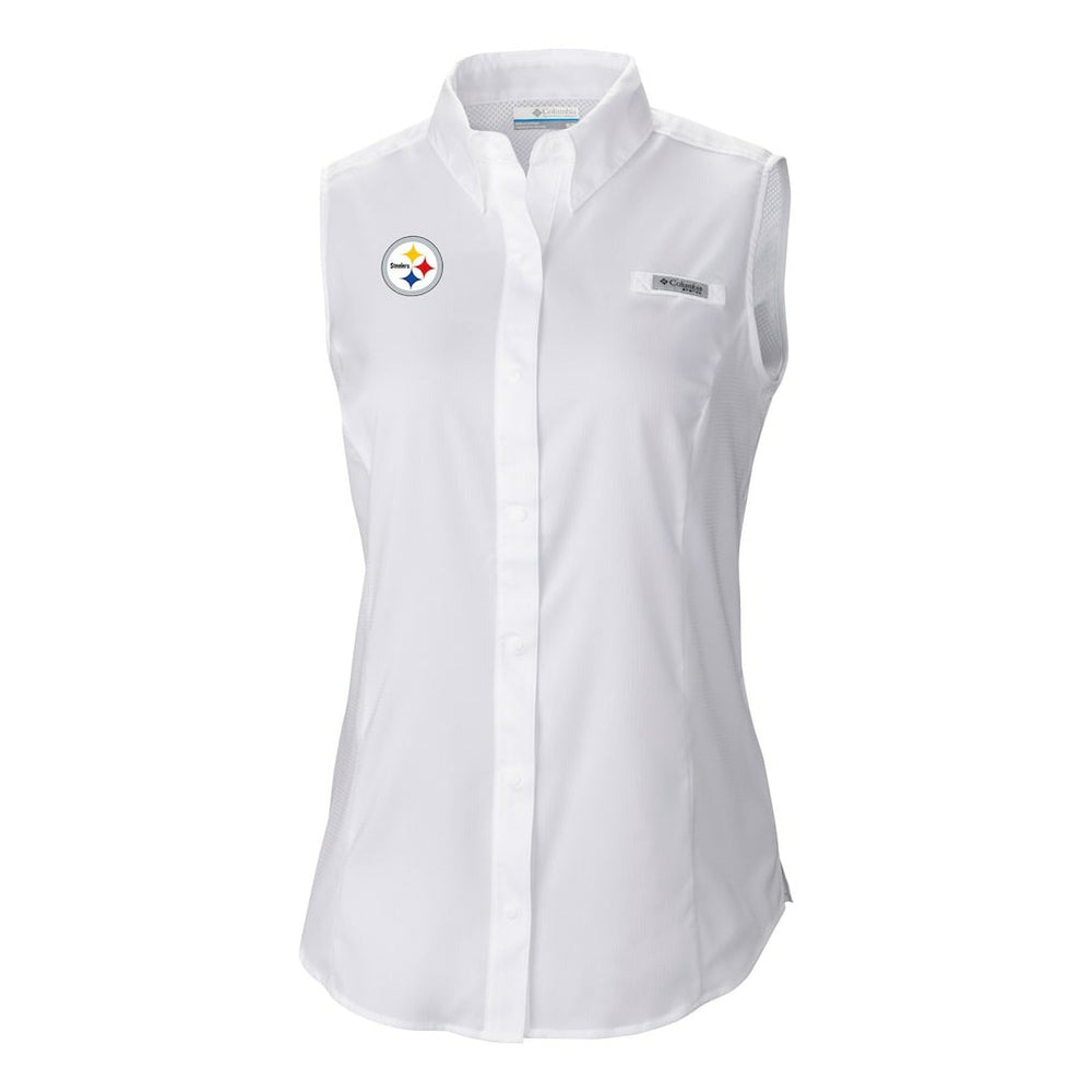 Pittsburgh Steelers Women's PFG Tamiami Omni-Shade Sleeveless Button-Up Shirt - White sale