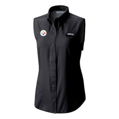 Pittsburgh Steelers Women's PFG Tamiami Omni-Shade Sleeveless Button-Up Shirt - Black cheap