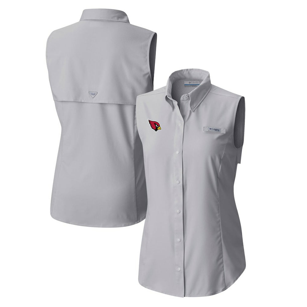 Arizona Cardinals Women's PFG Tamiami Omni-Shade Sleeveless Button-Up Shirt - Gray for sale