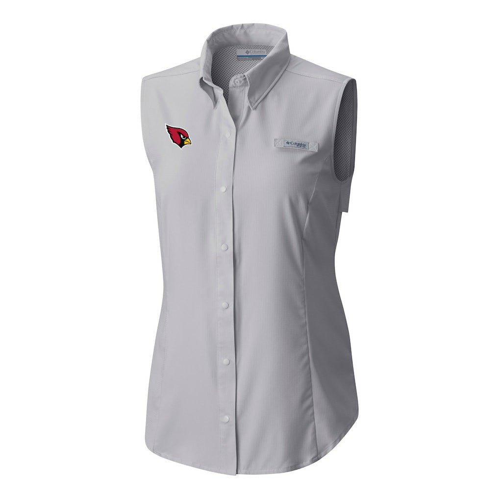 Arizona Cardinals Women's PFG Tamiami Omni-Shade Sleeveless Button-Up Shirt - Gray for sale