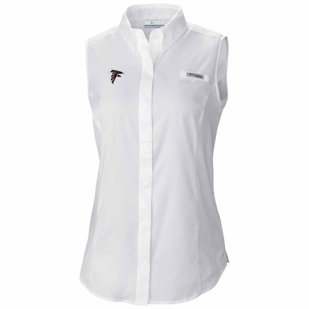 Atlanta Falcons Women's PFG Tamiami Omni-Shade Sleeveless Button-Up Shirt - White for sale
