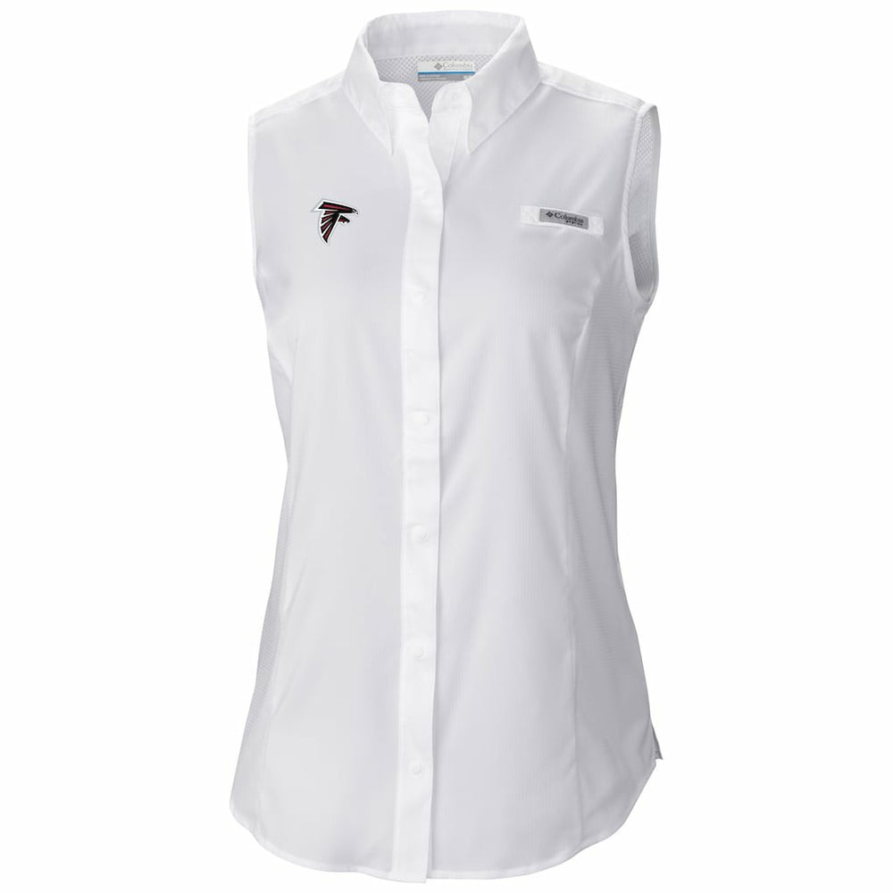 Atlanta Falcons Women's PFG Tamiami Omni-Shade Sleeveless Button-Up Shirt - White for sale