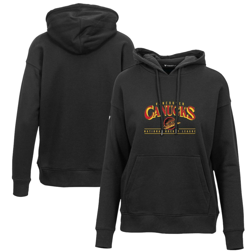 Vancouver Canucks Levelwear Women's Retro Adorn Spellout Pullover Hoodie - Black Hoodies