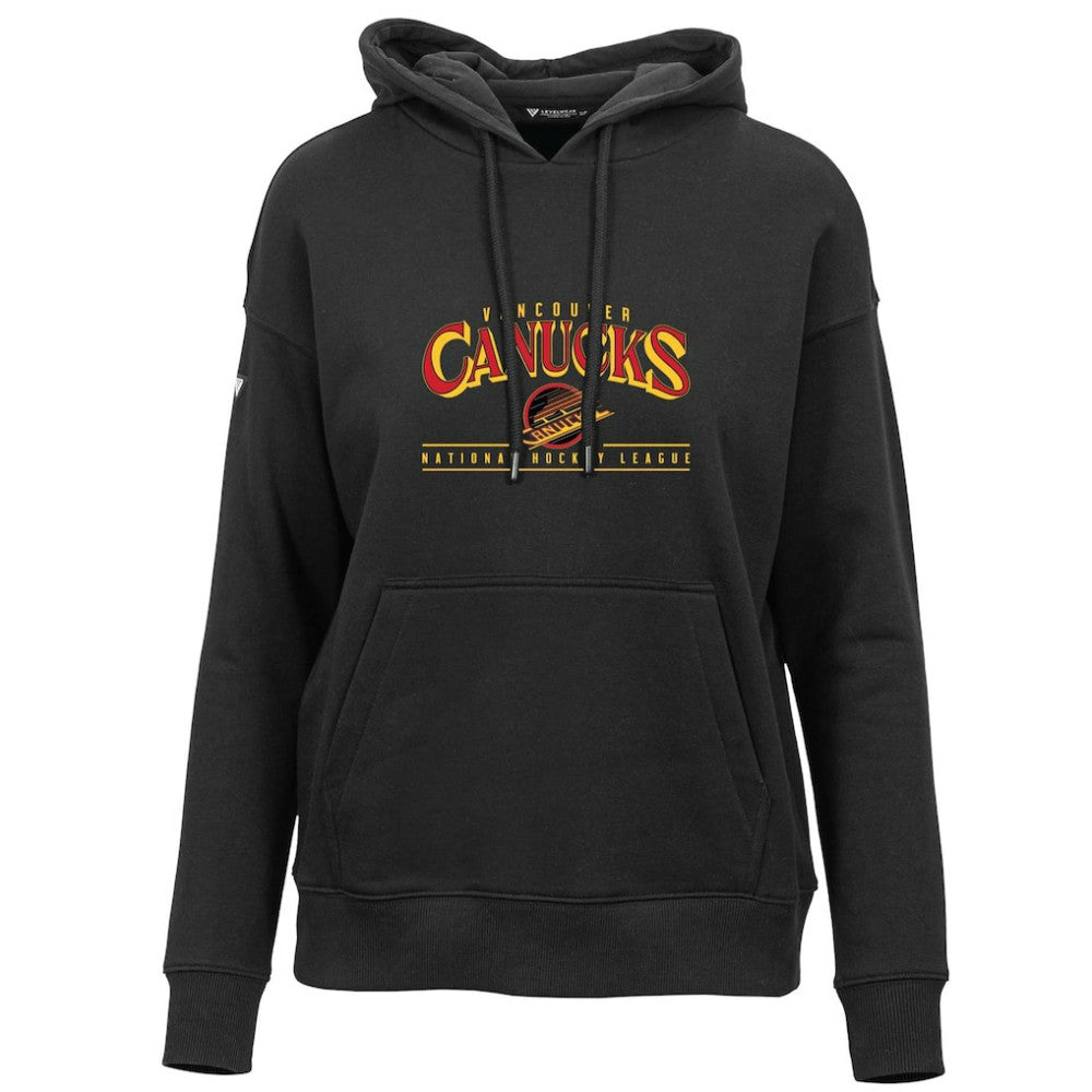 Vancouver Canucks Levelwear Women's Retro Adorn Spellout Pullover Hoodie - Black Hoodies