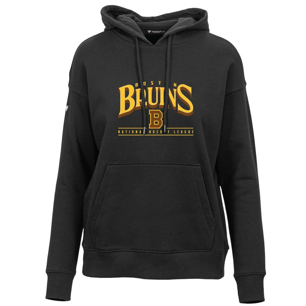 Boston Bruins Levelwear Women's Retro Adorn Spellout Pullover Hoodie - Black Hoodies