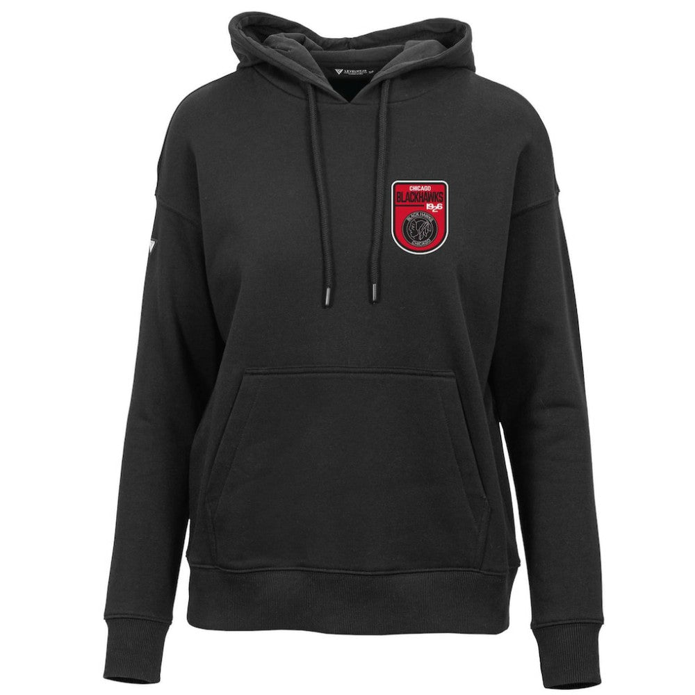 Chicago Blackhawks Levelwear Women's Retro Adorn Pullover Hoodie - Black Hoodies