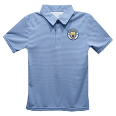 Manchester City Vive La Fete Youth Pencil Stripe Polo - Sky Blue on sale