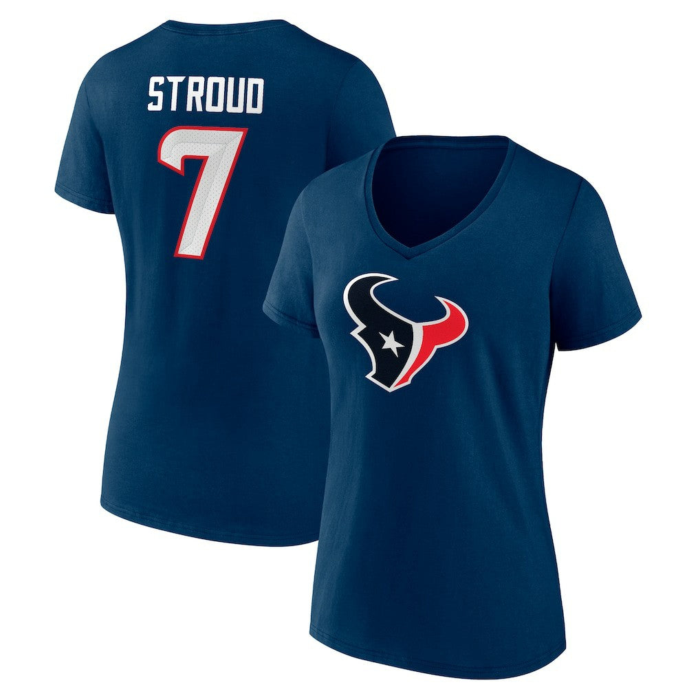 C.J. Stroud Houston Texans Women's Icon Player Name & Number V-Neck T-Shirt - Navy for sale