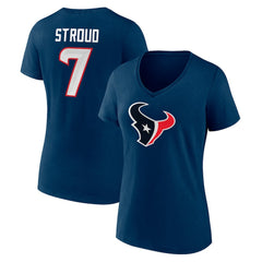 C.J. Stroud Houston Texans Women's Icon Player Name & Number V-Neck T-Shirt - Navy for sale