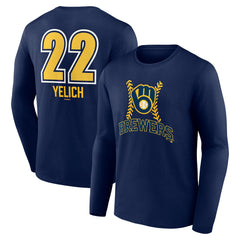 Christian Yelich Milwaukee Brewers Name & Number Fastball Long Sleeve T-Shirt Navy