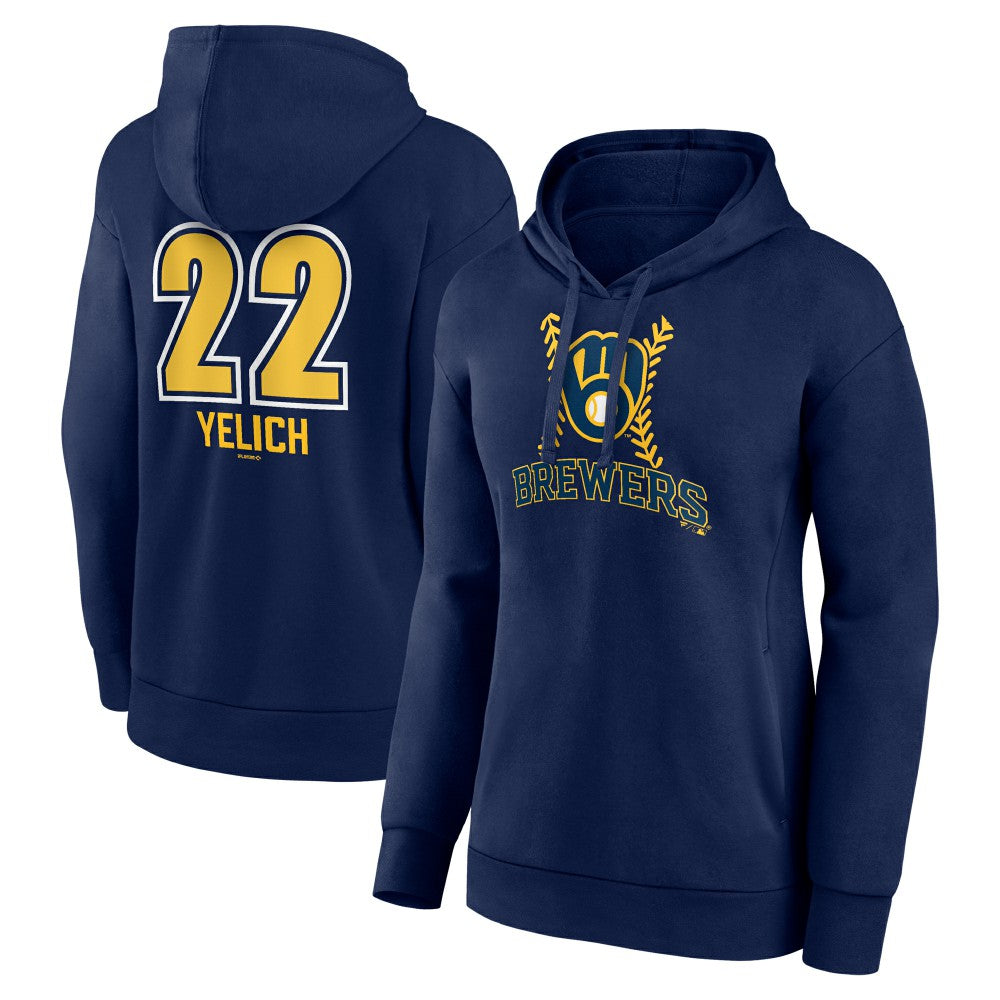 Christian Yelich Milwaukee Brewers Women's Name & Number Fastball Pullover Hoodie Navy