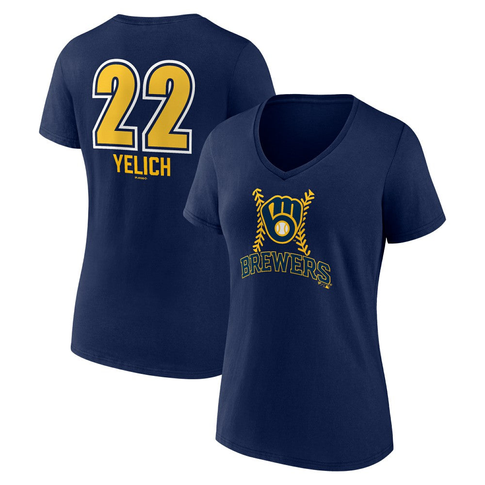 Christian Yelich Milwaukee Brewers Women's Name & Number Fastball V-Neck T-Shirt Navy