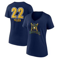 Christian Yelich Milwaukee Brewers Women's Name & Number Fastball V-Neck T-Shirt Navy