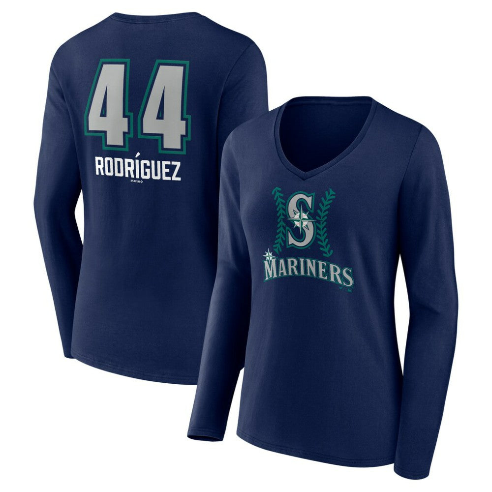 Julio Rodríguez Seattle Mariners Women's Name & Number Fastball V-Neck Long Sleeve T-Shirt Navy