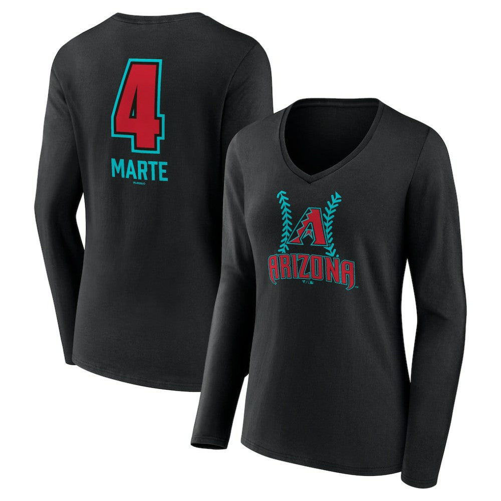 Ketel Marte Arizona Diamondbacks Women's Name & Number Fastball V-Neck Long Sleeve T-Shirt Black