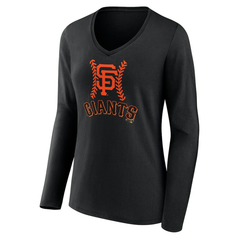 Logan Webb San Francisco Giants Women's Name & Number Fastball V-Neck Long Sleeve T-Shirt Black