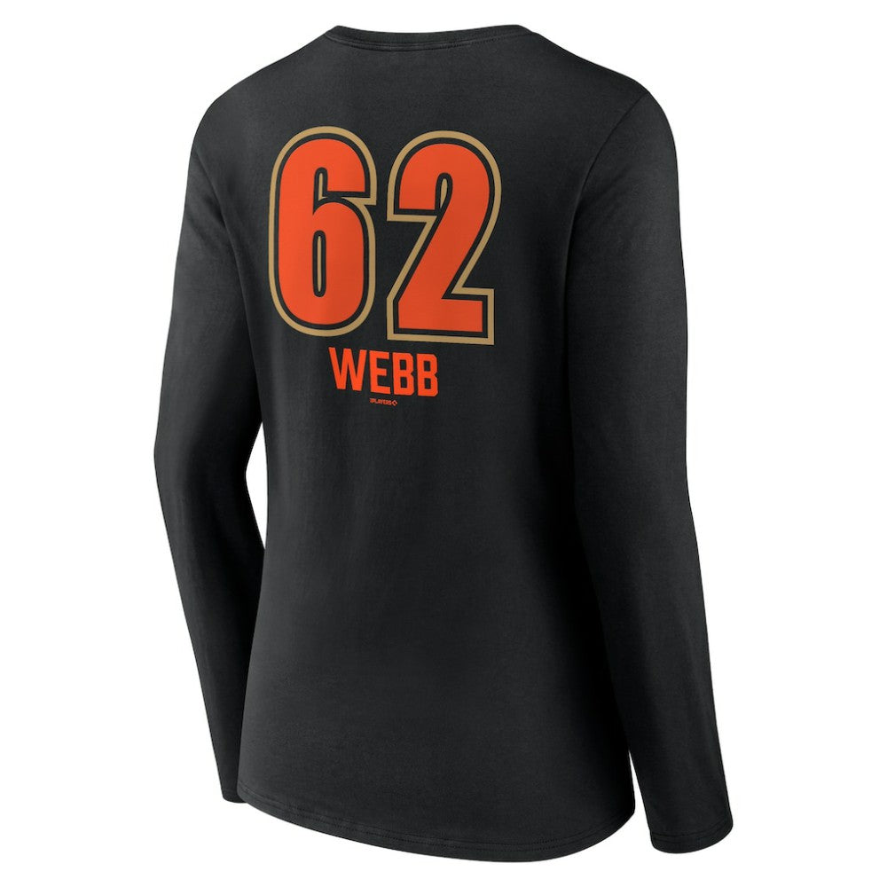 Logan Webb San Francisco Giants Women's Name & Number Fastball V-Neck Long Sleeve T-Shirt Black