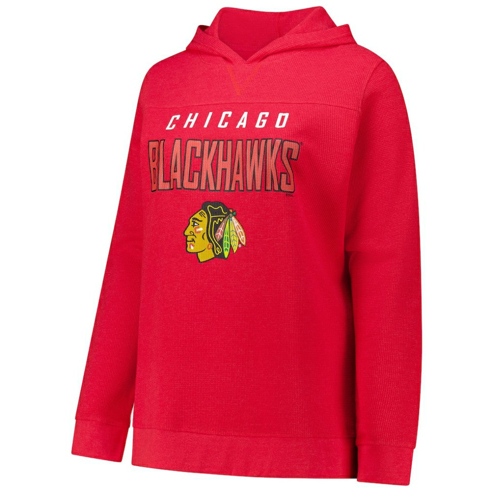 Connor Bedard Chicago Blackhawks Profile Women's Plus Size Name & Number Thermal Pullover Hoodie - Red Hoodies
