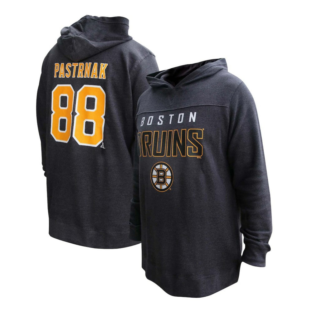 David Pastrnak Boston Bruins Profile Women's Plus Size Name & Number Thermal Pullover Hoodie - Black Hoodies