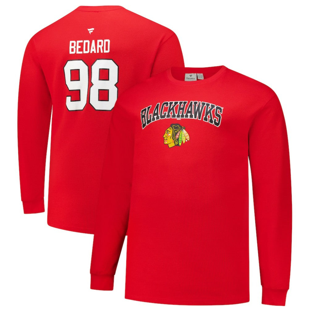 Connor Bedard Chicago Blackhawks Profile Big & Tall Name & Number Thermal Pullover Sweatshirt - Red Sweatshirts