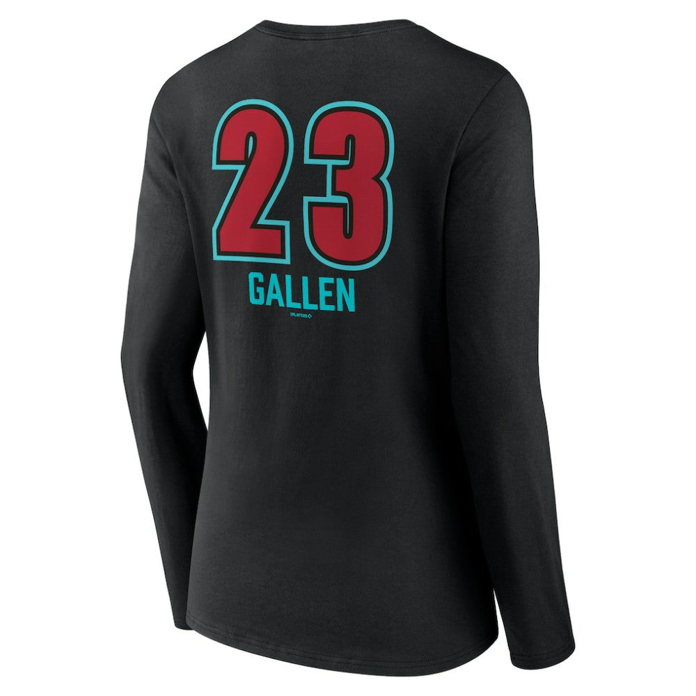 Zac Gallen Arizona Diamondbacks Women's Name & Number Fastball V-Neck Long Sleeve T-Shirt Black