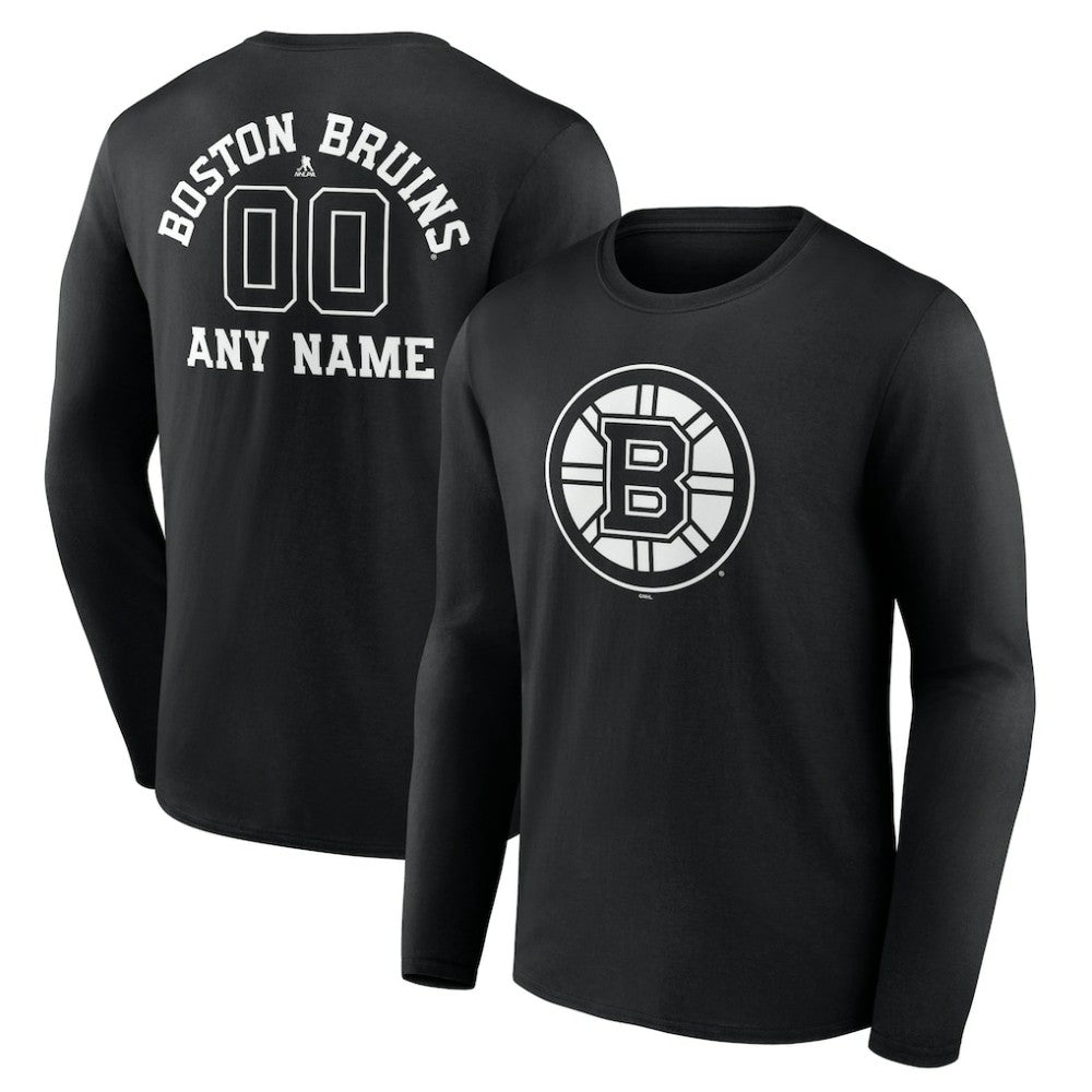 Boston Bruins Personalized Name & Number Monochrome Long Sleeve T-Shirt - Black T-shirts
