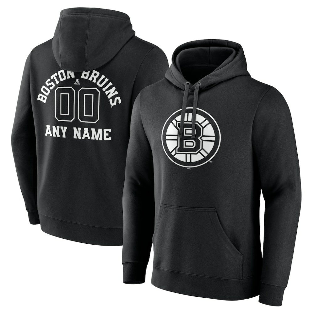Boston Bruins Personalized Name & Number Monochrome Pullover Hoodie - Black Hoodies