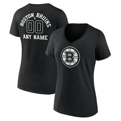 Boston Bruins Women's Personalized Name & Number Monochrome V-Neck T-Shirt - Black T-shirts