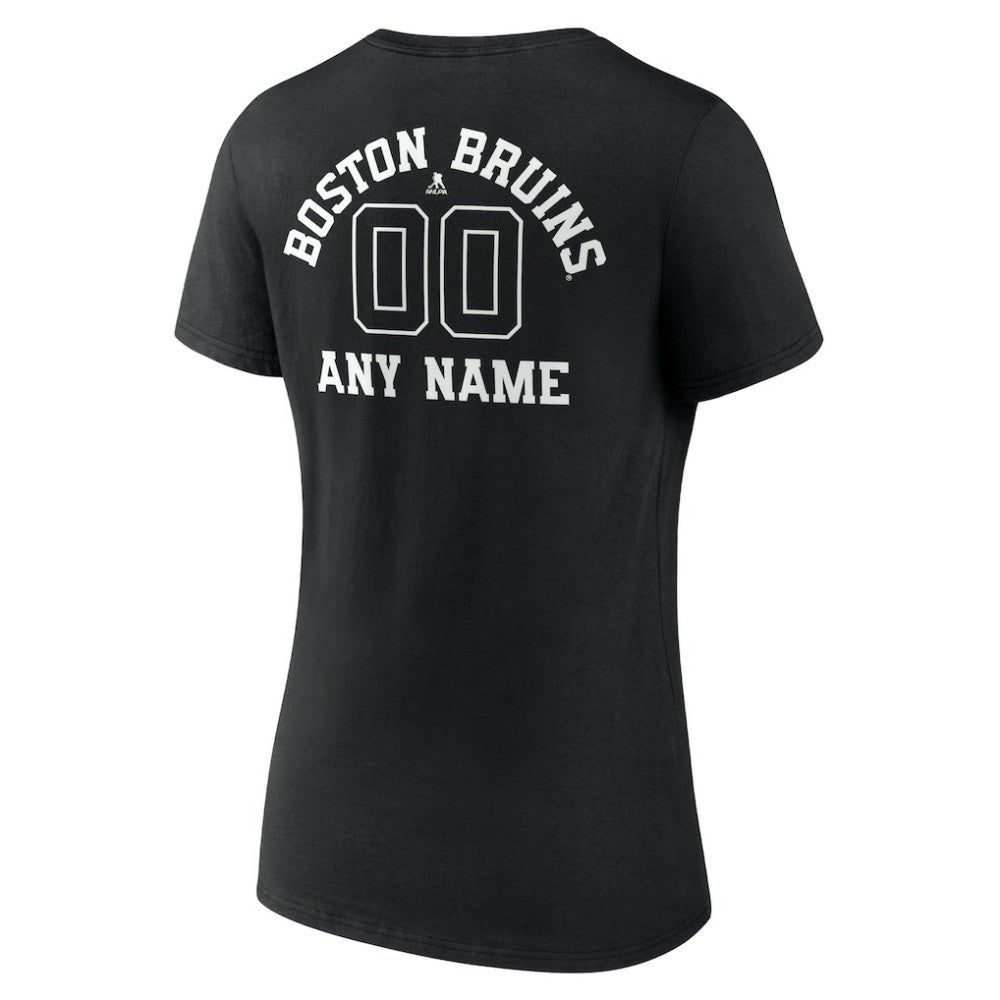 Boston Bruins Women's Personalized Name & Number Monochrome V-Neck T-Shirt - Black T-shirts
