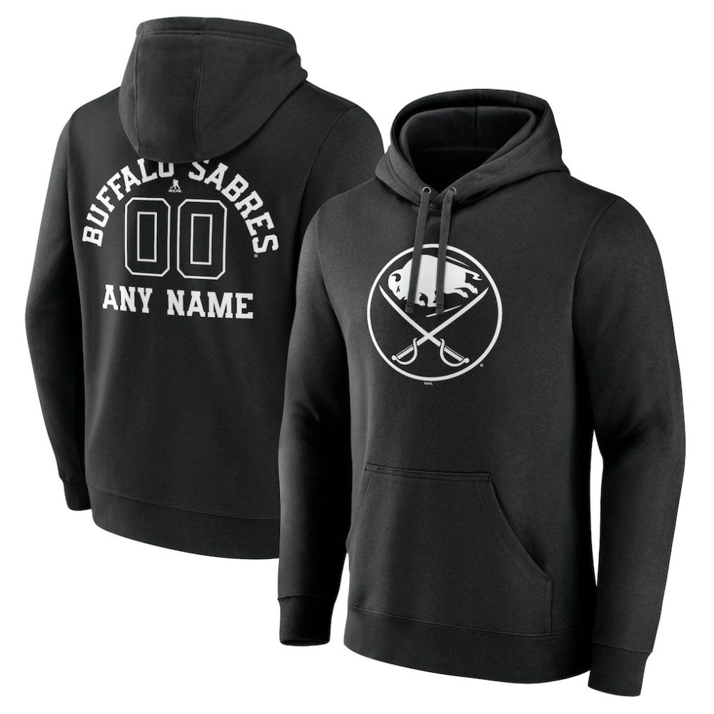 Buffalo Sabres Personalized Name & Number Monochrome Pullover Hoodie - Black Hoodies