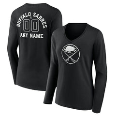Buffalo Sabres Women's Personalized Name & Number Monochrome Long Sleeve V-Neck T-Shirt - Black T-shirts